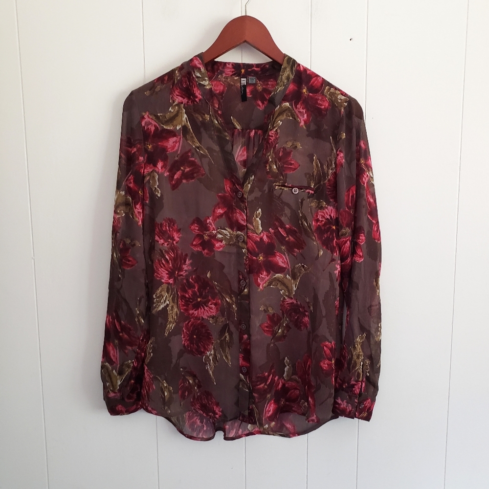 Kut From The Cloth Semi-Sheer Floral Button Blouse